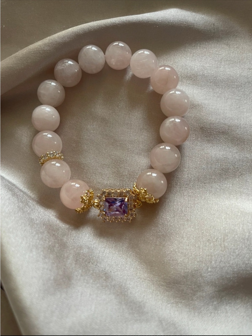 Pink Rose Quartz Bracelet w/ Purple Crystal charm